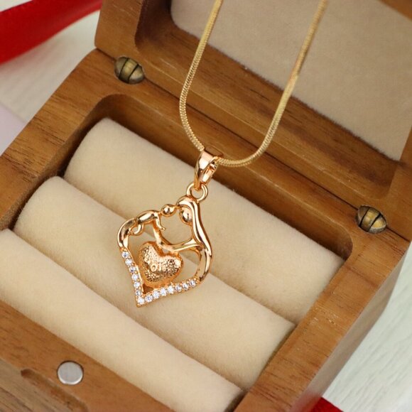 "Rose Gold Mom and Child Heart Pendant with Crystals Gift for Mom, XPPT1486 - Picture 9 of 12